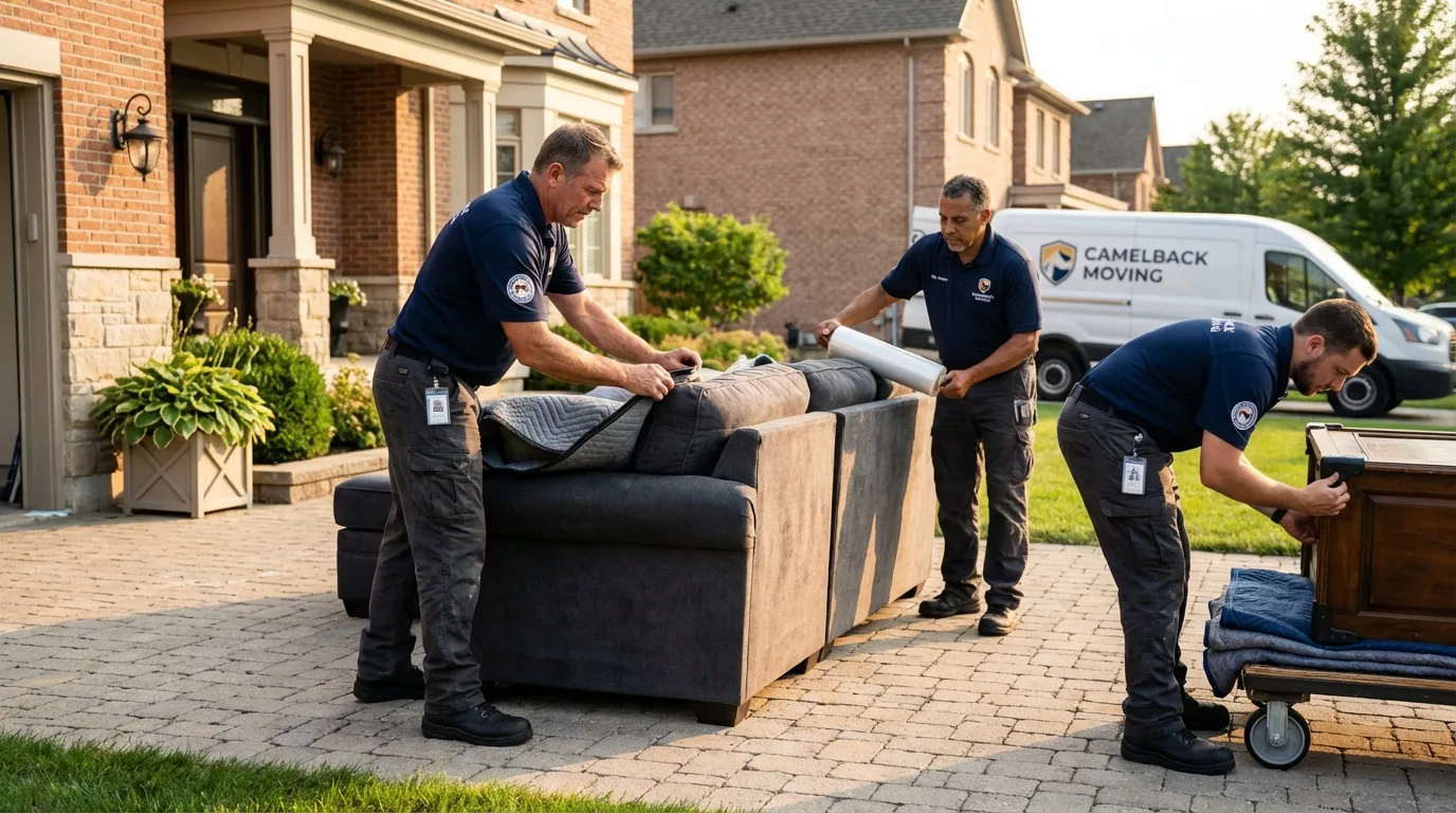 Large estate moving crew wrapping furniture in Arlington, TX
